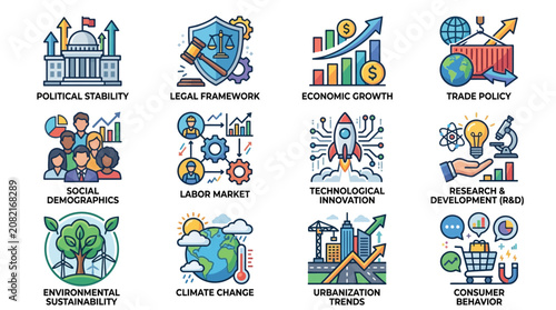 Canvastavla Modern Illustrated Guide to Key Factors Influencing Global Economic and Social D