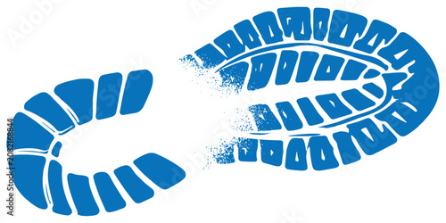 Φωτογραφία Blue heavy boot footprint disintegrating into dust particles with grunge texture dispersion effect vector illustration