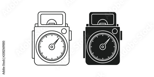Foto Analog light meter set in outline and solid black styles for and exposure measur