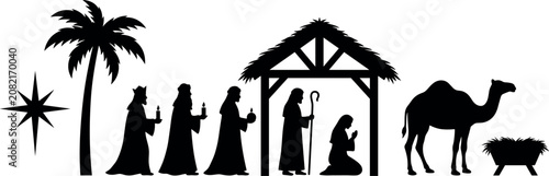 Foto Christmas nativity scene silhouette vector set with holy family three wise men i