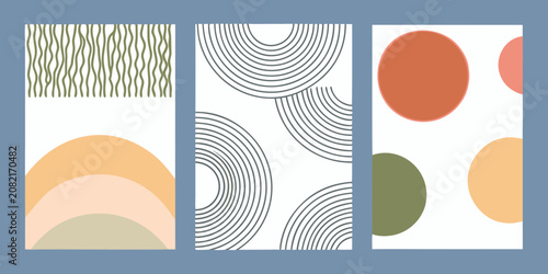 Abstract geometric patterns with curved lines and circles vector illustration