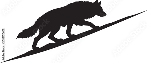 Photos a prowling wolf walking uphill silhouette vector.