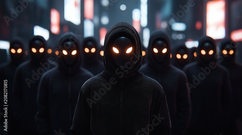 Mysterious Hooded Figures Standing in Dark Urban Night