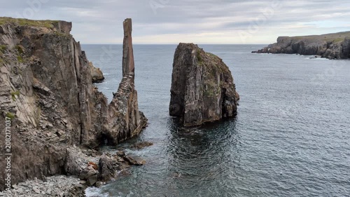 The Chimney and Spillars Cove viewed from the Klondike Trail on the Bonavista peninsula coast (Elliston, Newfoundland, Canada)