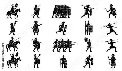 Cuadro en lienzo Roman legion silhouette collection with centurion on horseback infantry warriors
