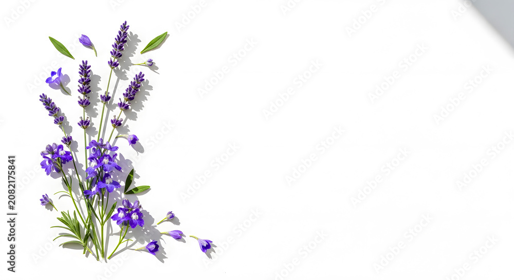 Obraz premium Purple flowers on white background, floral arrangement
