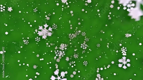 Falling Snowflakes on Green Screen Winter Background Loop