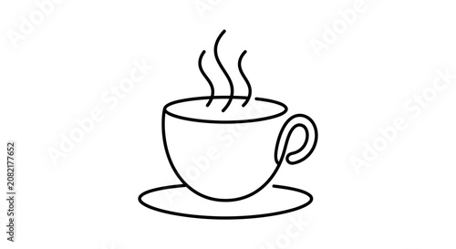 Fotografía Minimalist coffee cup with steam line art illustration, hot beverage icon