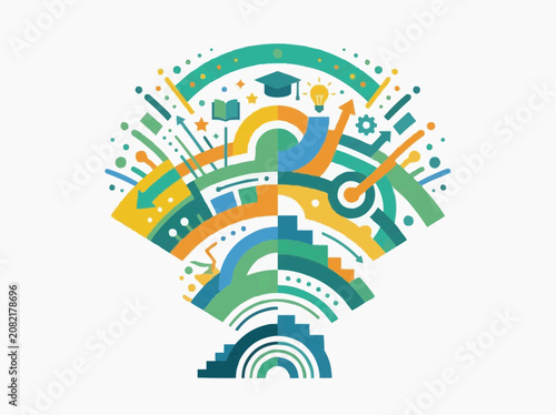 Abstract education growth icon with arrows and graduation cap