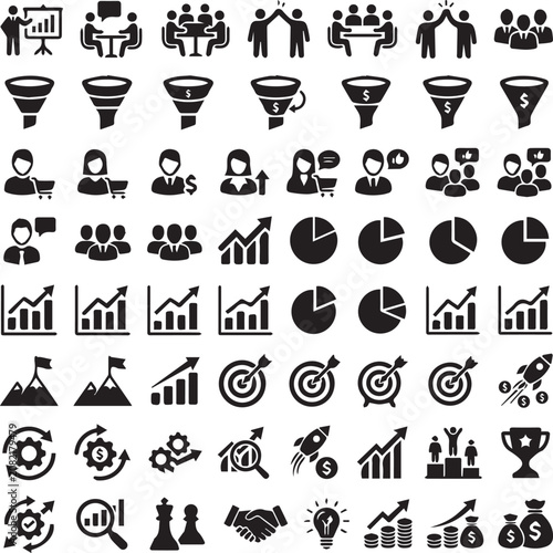Set of 64 Black Business and Marketing Vector Icons