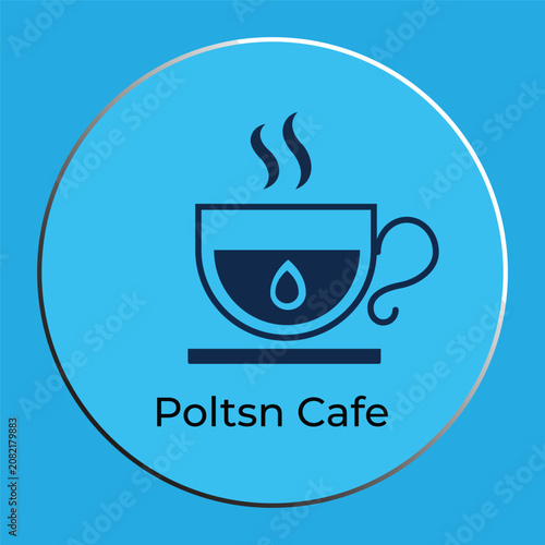 Minimalist coffee cup logo vector design with steam and liquid drop icon for cafe branding