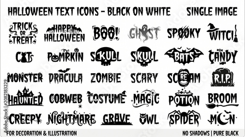 Spooky Halloween text icons and typography sheet