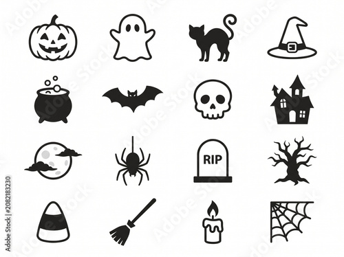 Simple black and white Halloween graphic icons layout