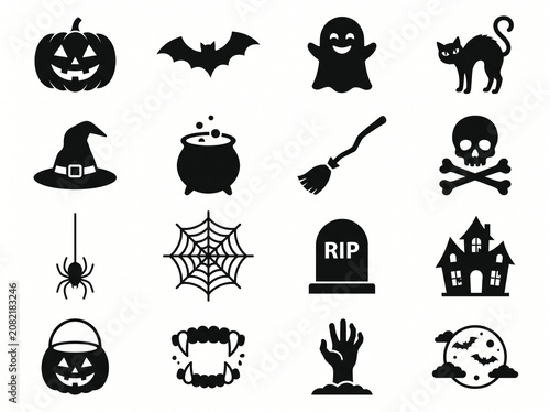 Thick bold black Halloween vector icon set