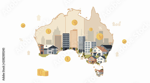 Australia Real Estate Market Growth - Houses and Cityscape with Coins