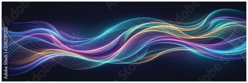 Slika na platnu Gradient Wave Pattern With Neon Colors And Dark Background
