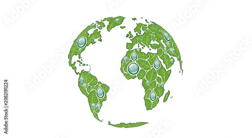 Foto Earth globe made of green leaves and water droplets, symbolizing ecology and sustainability