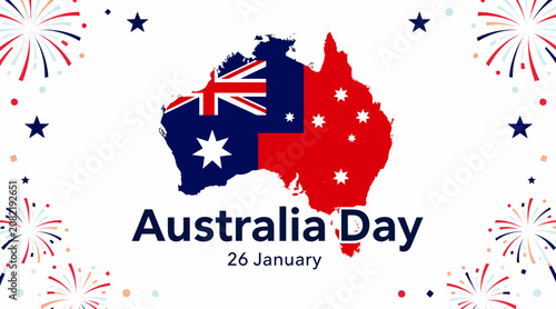 Australia Day Map Flag Fireworks Celebration January 26th Public Holiday