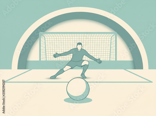 Stylized drawing of a goalie defending the net