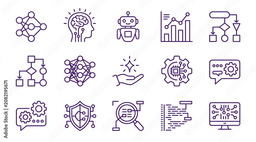 Fototapeta premium A vector illustration showcases various technology and business icons on a clean white background for vector1 eps file.