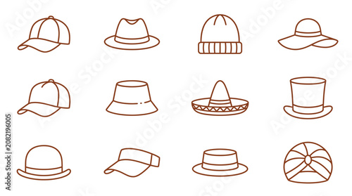 Foto Various hats are displayed in a collection on a plain surface for vector use