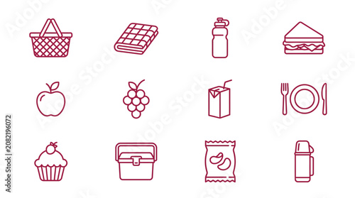 Картината върху платно A picnic setup with various food items on a table outdoors with vector1