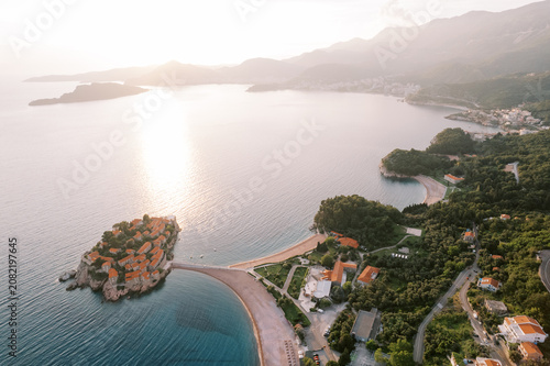 Tableau sur toile Aerial View of Sveti Stefan Island Resort Montenegro