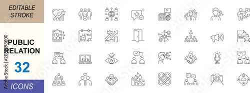 Foto Public relation line icon set set