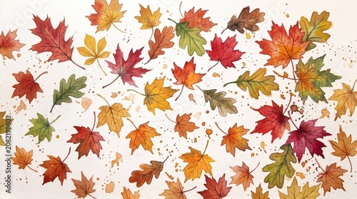 Bright watercolor autumn leaves background