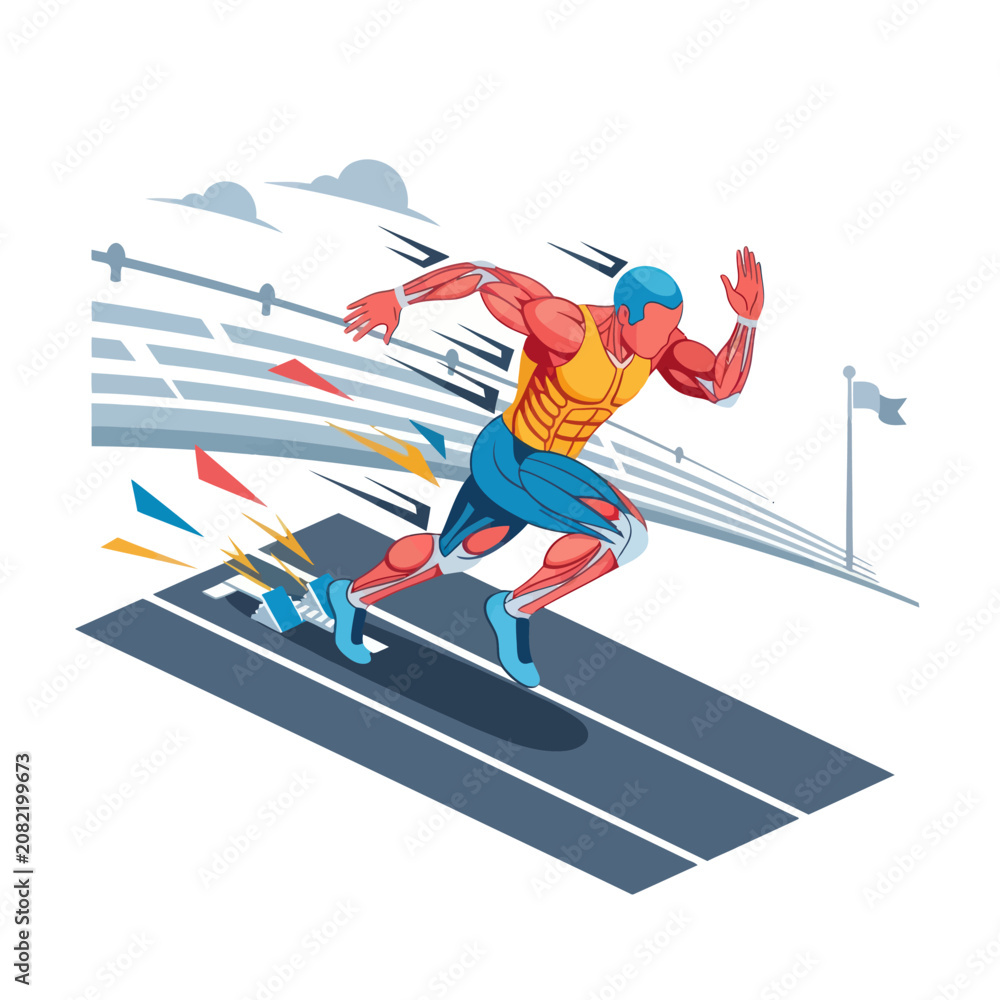 Obraz premium Athletic runner sprinting on a track with speed lines.