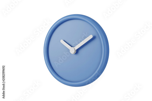 3D Blue Clock Icon Isolated on White Background, Time Management Symbol, Alarm Clock, Schedule, Deadline, Modern UI Element, Glossy 3D Render