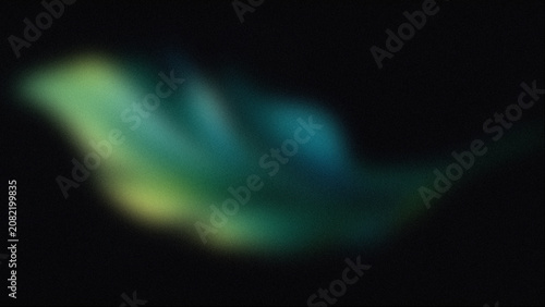 Abstract aurora light leak on black background, soft green and blue glowing blur, ethereal cinematic light effect for overlay and backdrop