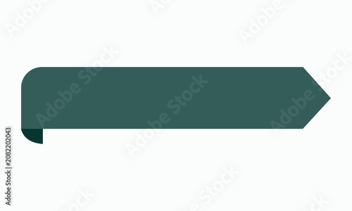 A teal green banner with a folded corner on the left and a pointed arrow shape on the right, providing a clear and distinct visual for information display or navigational prompts.