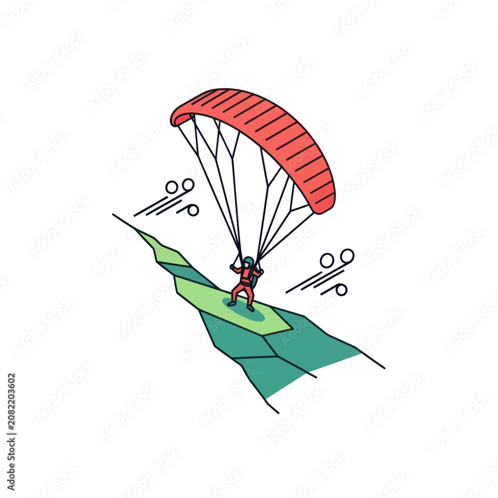 Ταπετσαρία Colorful illustration of person paragliding over green hills.