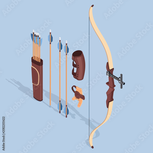 Tableau sur toile Traditional Recurve Bow and Arrows Set for Archery.