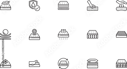 Foto Bedding and mattress features outline vector icon collection featuring breathabl