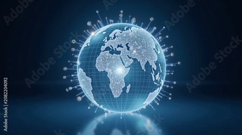 Digital glowing earth globe with data connections and technology network.