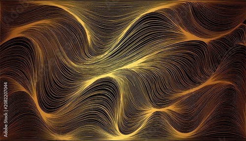 Abstract Golden Wave Pattern Of Thin Curved Lines Vector