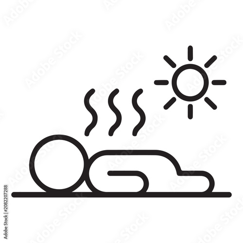 Foto Stylized icon of a person lying down under a hot sun with heat waves