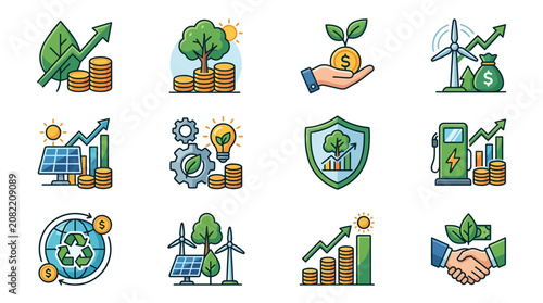 Sleek Infographic Illustrating Green Finance Renewable Energy Investments and Sustainable Growth Concepts with Bright Colors