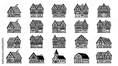 Fotografie Medieval European Architecture Collection: Half-Timbered Houses and Church