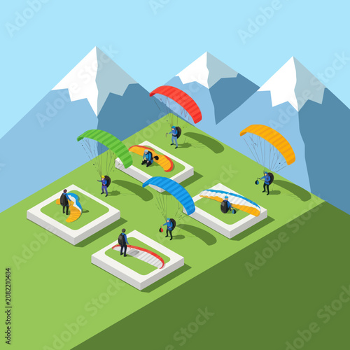 Slika na platnu Colorful Paragliding Adventure in Mountainous Landscape.
