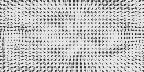 Pixelated bitmap gradient texture. Black and white dither pattern background. Abstract glitchy pattern. Wide raster backdrop.