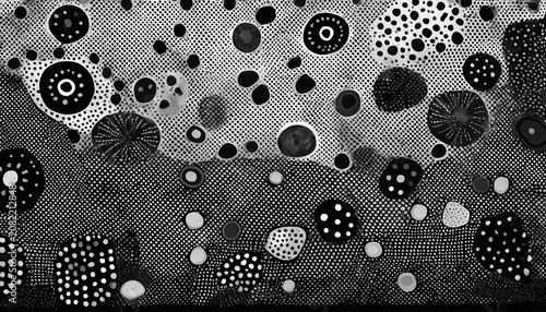 Abstract Textured Background With Scattered Dots And Irregular Shapes In Grayscale Pattern