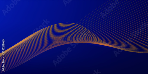 Abstract dark blue luxury background with flowing golden wave lines for elegant corporate invitation and modern premium presentation design