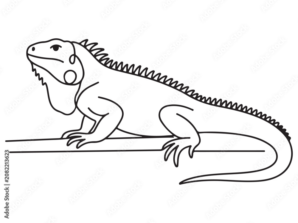 Fototapeta premium Iguana Silhouette Line Art Bold Outline Tropical Reptile Vector Illustration
