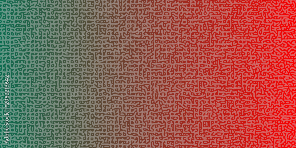 Fototapeta premium Bangladesh flag in seamless Turing diffusion pattern background in red and green with chaotic linear motion. Features abstract biological shapes and organic textures.