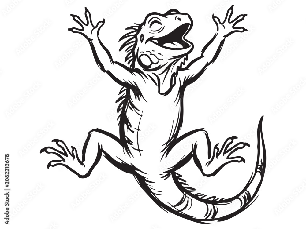 Obraz premium Iguana Silhouette Line Art Bold Outline Tropical Reptile Vector Illustration