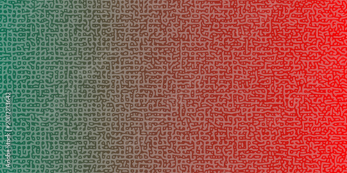 Bangladesh flag in seamless Turing diffusion pattern background in red and green with chaotic linear motion. Features abstract biological shapes and organic textures.