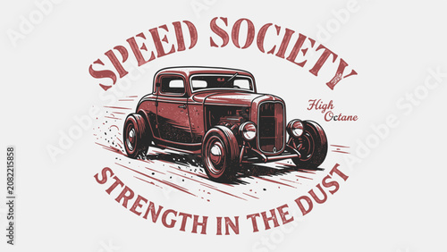 Quadro su tela Retro classic hot rod custom car speed society strength in the dust illustration